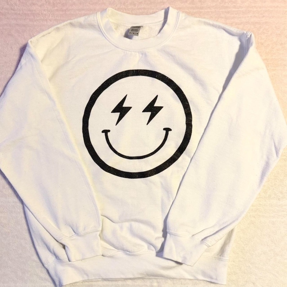 White Glitter Smiley Face Sweater